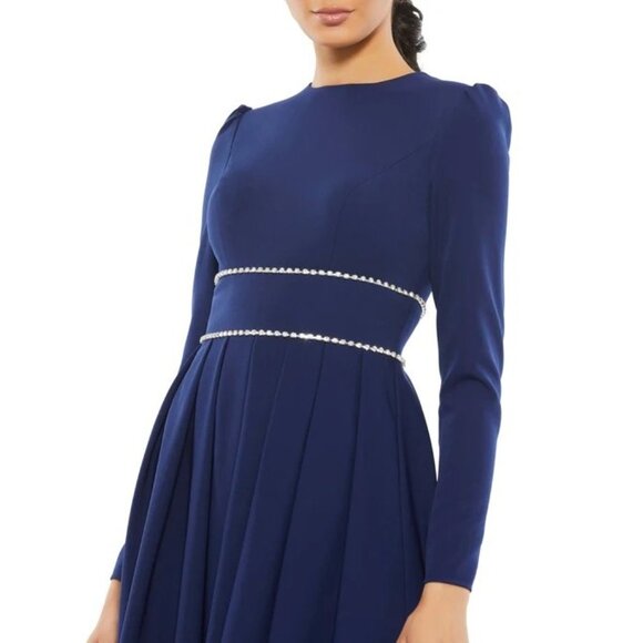 Mac Duggal A-Line Rhinestone Waist Evening Gown Midnight Blue Womens Size 8 - Picture 2 of 10